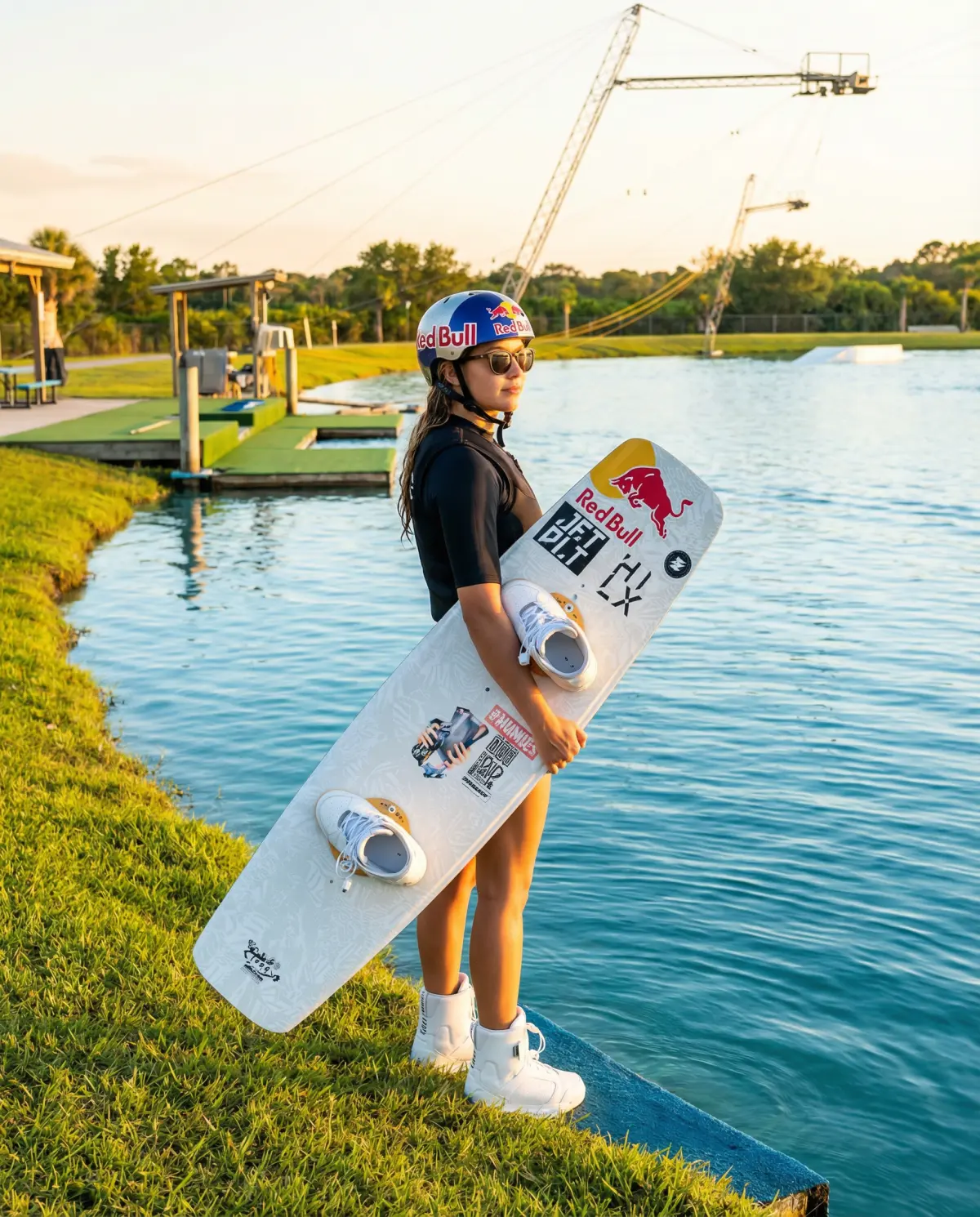 Wakeboarder performing a trick on a cable park in Thailand - cable wakeboarding in Bangkok, Phuket and Pattaya