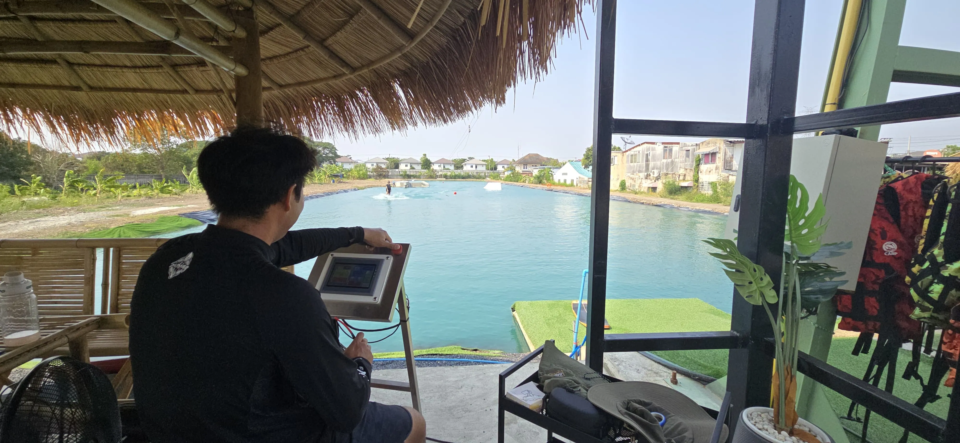 James operating the 2-tower cable machine at WakeGarden